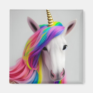 Imã Colorful Cute Unicorn Girl Rainbow Hair Magnet