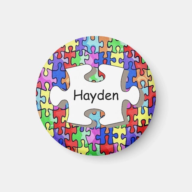 Imã Colorful Jigsaw Puzzle Pattern Personalised (Frente)