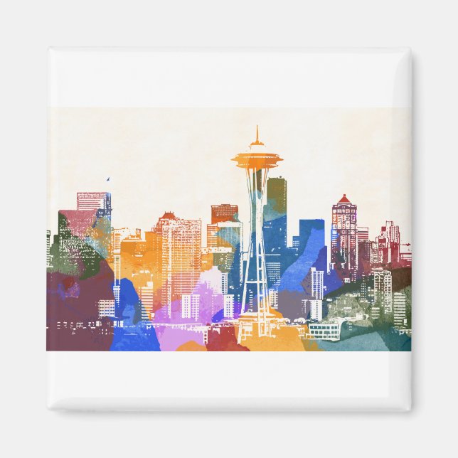 Imã Colorful Seattle Skyline (Frente)