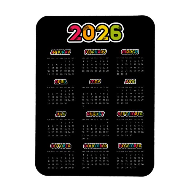 Ímã Colorida 2025 Calendário preto (Vertical)