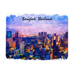 Ímã Colorida Bangkok Tailândia Cityscape Watercolor