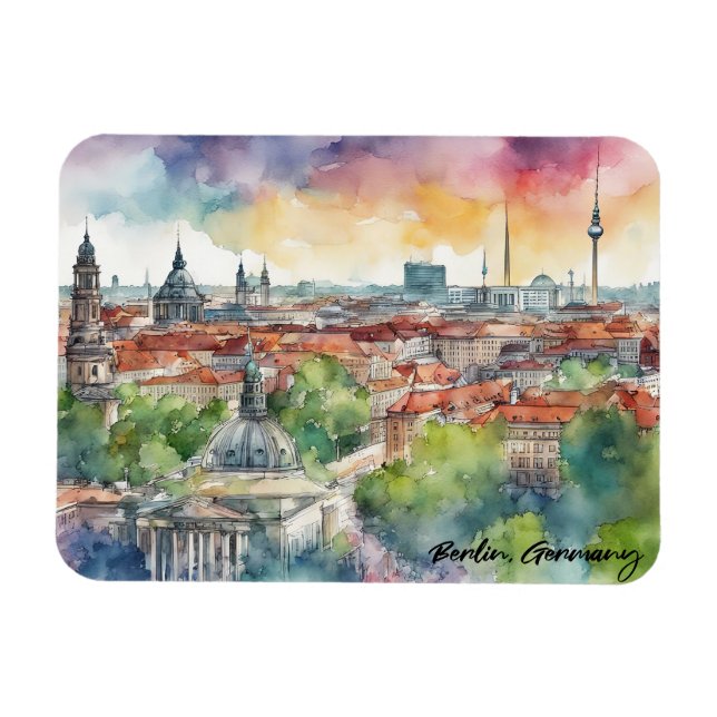 Ímã Colorida Berlin Germany Skyline Watercolor (Horizontal)