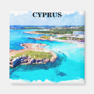 Imã Colorida Cyprus Watercolor Beach
