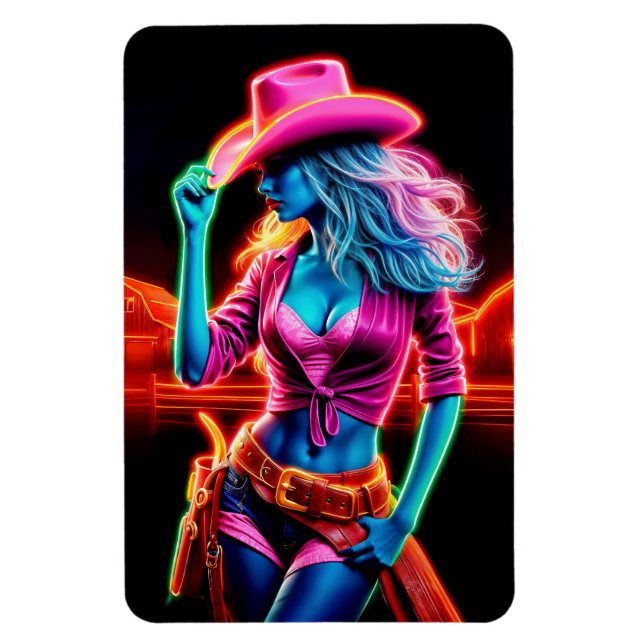 Ímã Colorida garota ocidental com chapéu de cowboy ros (Vertical)
