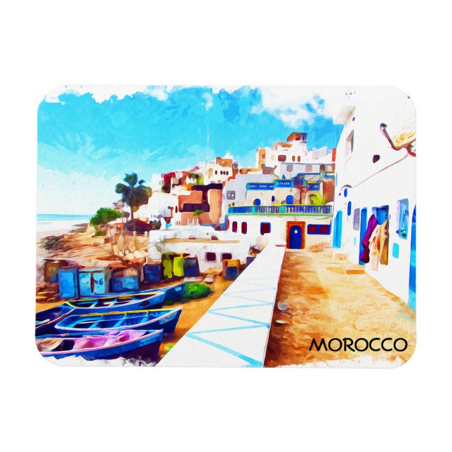 Ímã Colorida Marrocos Viagem Watercolor (Horizontal)