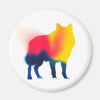 Imã Colorida Paint Wolf Silhouette Round