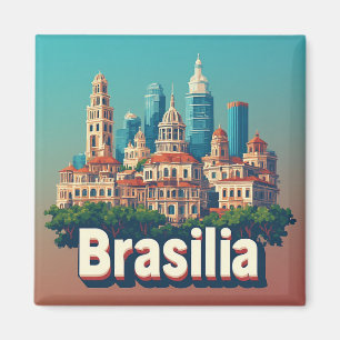 Imã Colorida Paisagem Urbana de Brasília Com Skyline M