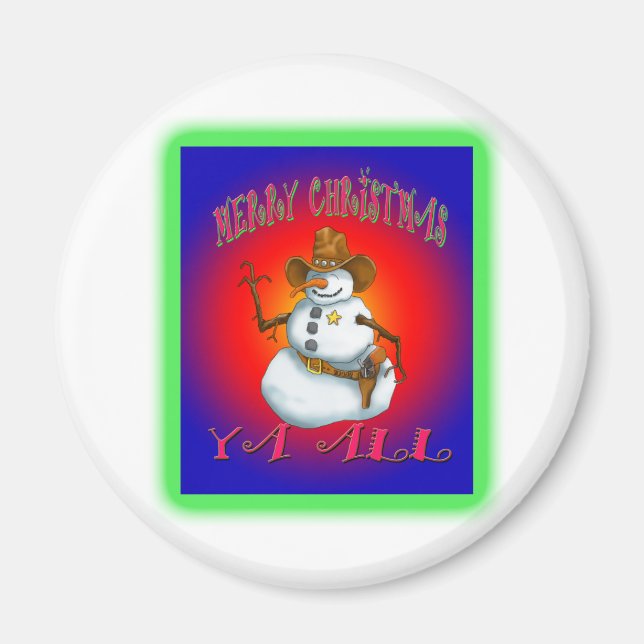 Imã Colorida Snowman design Western Howdy (Frente)