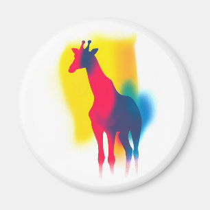 Imã Colorida Spray Paint Giraffe Silhouette Round