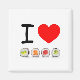 Imã Colorida Sushi "Eu amo sushi" Coração Vermelho