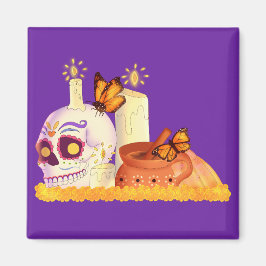 Imã Colorido Crânio de Açúcar do Dia dos Mortos Mexica