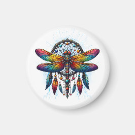 Imã Colorido Dreamcatcher de Libélula Psicodélico Boho
