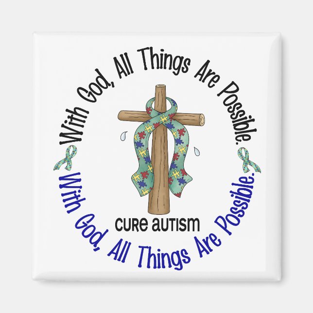 Imã COM T-Shirts E presentes DEUS CROSS AUTISM (Frente)