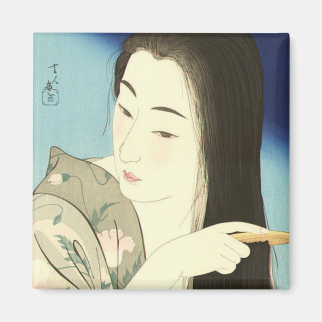 Imã Combing Her Hair (Bela Mulher Asiática) (Kotondo) (Frente)