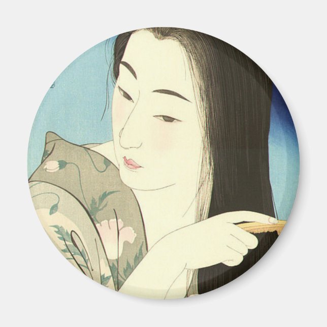 Imã Combing Her Hair (Bela Mulher Asiática) (Kotondo) (Frente)