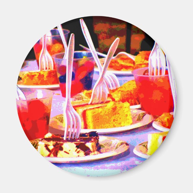 Imã Comida de Arte Pop Bolo Lanches Garfos Colorido (Frente)