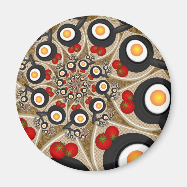 Imã Comida Engraçada De Arte Fractal, Tomates, Ovos (Frente)
