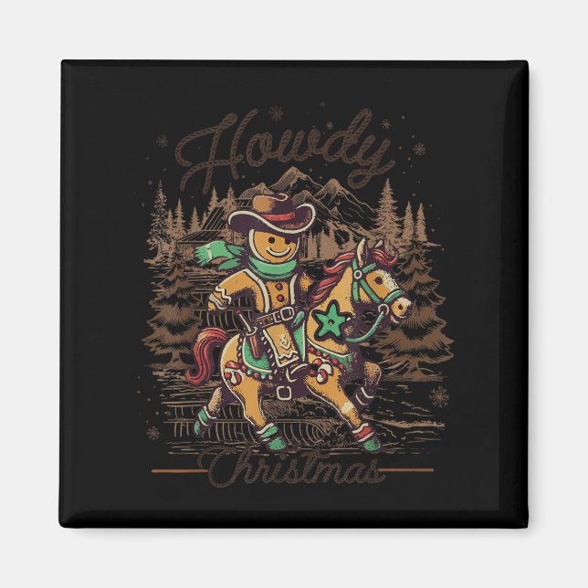 Imã Como vai o Natal Gingerbird Ocidental Cowboy Xmas  (Frente)