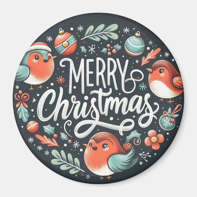 Imã Companhia de Robins de Natal Feliz (Frente)