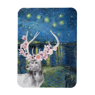 Ímã Compilação Van Gogh Noite Estrelada e Cervo Floral