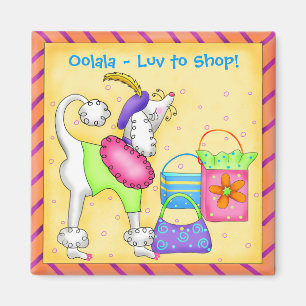 Imã Comprando Poodle Whimsy Dog Art Amarelo