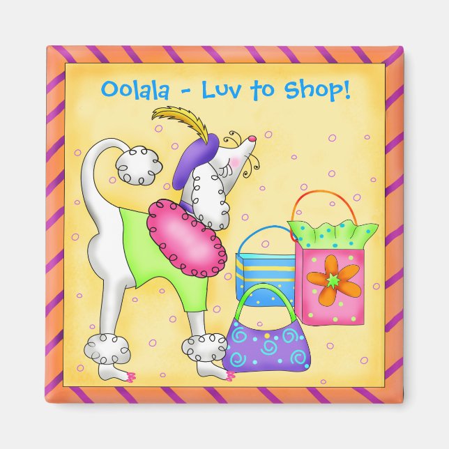 Imã Comprando Poodle Whimsy Dog Art Amarelo (Frente)