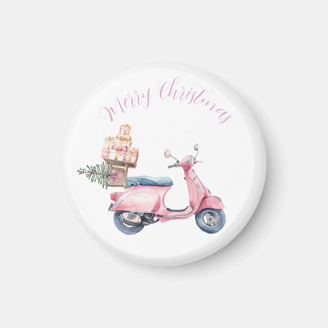 Imã Compras de Natal de Scooter Rosa (Frente)