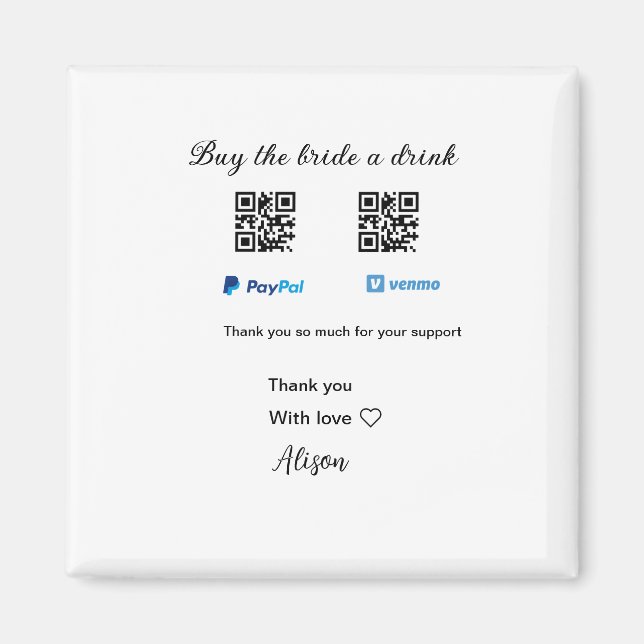 Imã Compre uma bebida para a noiva doação QR Venmo Pay (Frente)