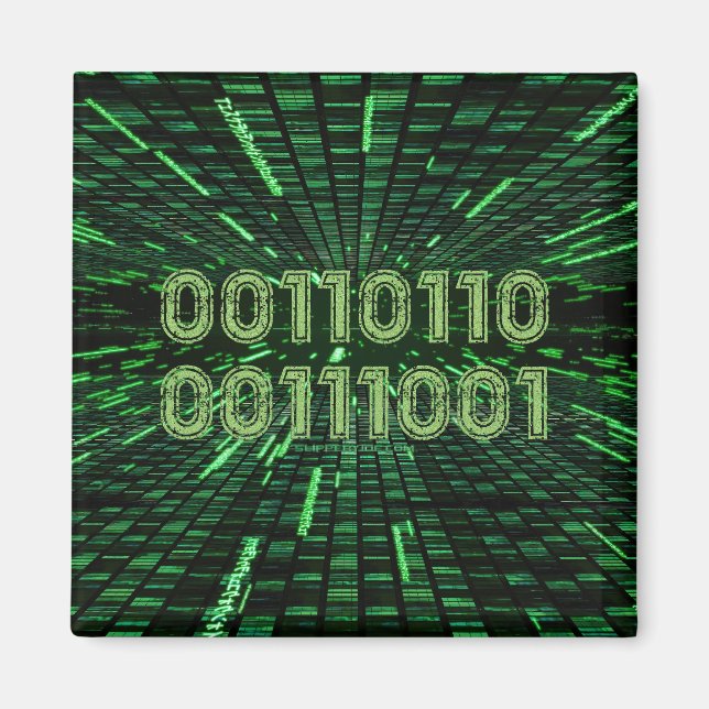 Imã Computação verde vibrante com código binário 69 do (Frente)
