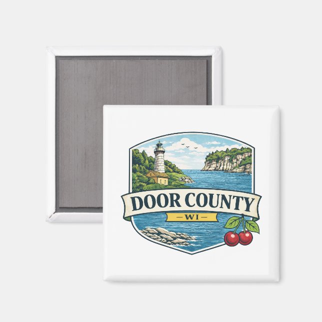 Imã Condado de Door, WI Farol e Lago MichiganÍmã (Front/Back)