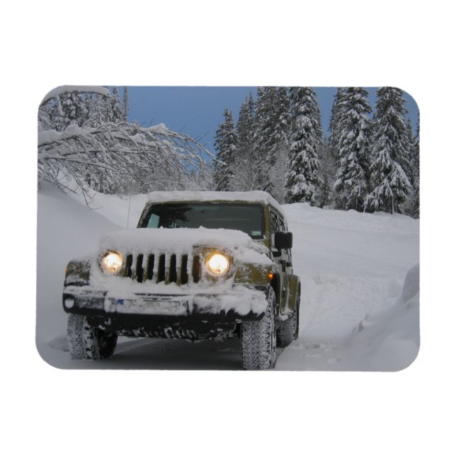 Ímã Condução na estrada Snowy em Pine Forest (Horizontal)
