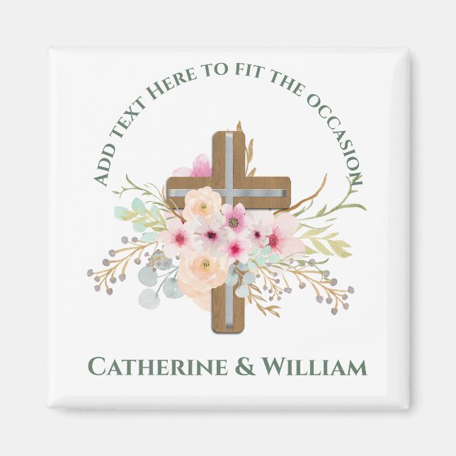 Imã Confirmação de Comunhão Batismo Personalizado Cruz (Frente)