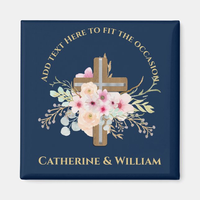 Imã Confirmação de Comunhão Batismo Personalizado Cruz (Frente)