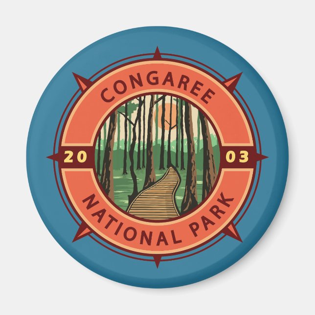 Imã Congaree National Park Retro Compass Emblem (Frente)