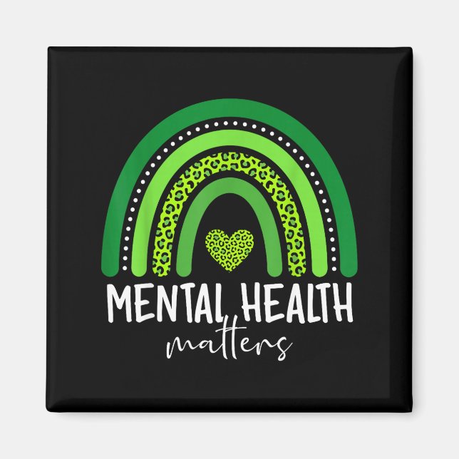 Imã Consciência da saúde mental cérebro arco-íris verd (Frente)
