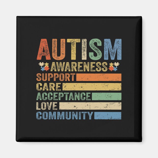 Imã Conscientização do Autismo Apoio Cuidado Aceitação (Frente)