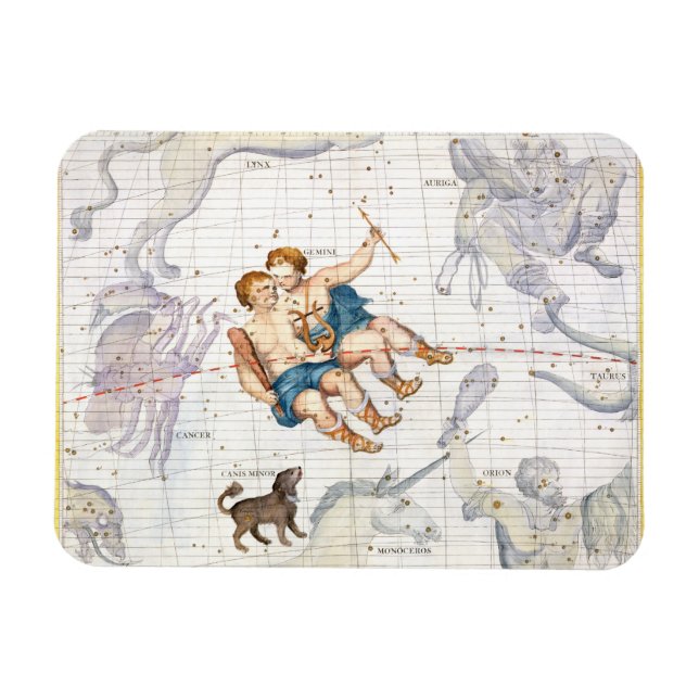 Ímã Constelação de Gemini com Canis Minor, placa 13 (Horizontal)