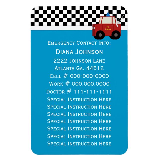 Ímã Contato de Emergência: Firecaminhão (Vertical)