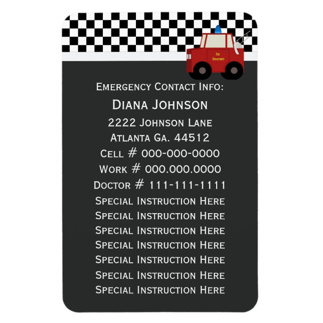 Ímã Contato de Emergência: Firecaminhão (Vertical)