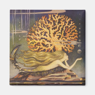 Imã Conto de fadas do vintage, sereia pequena no coral