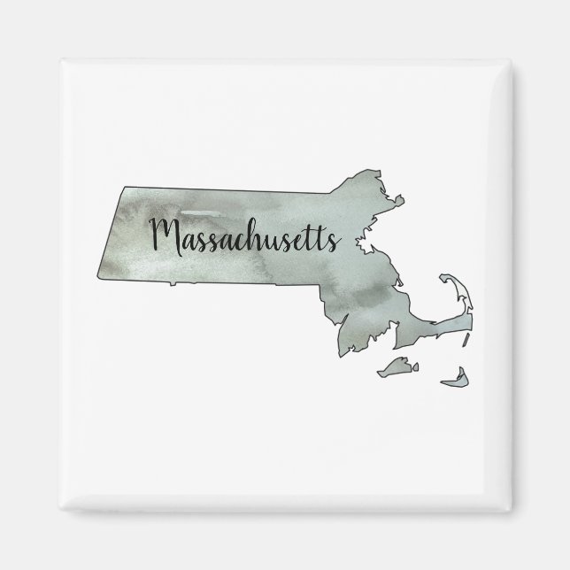 Imã Contorno de Estado de Aquarela de Massachusetts (Frente)