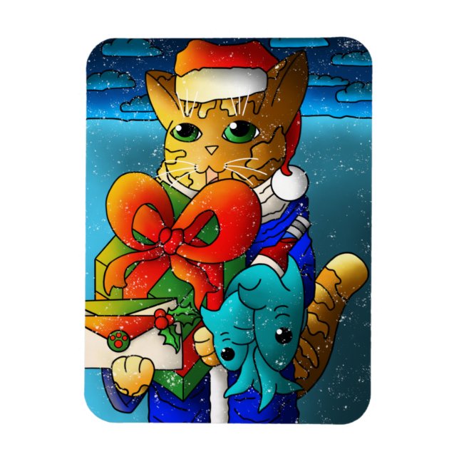 Ímã Convidado de Gato de Natal (Vertical)