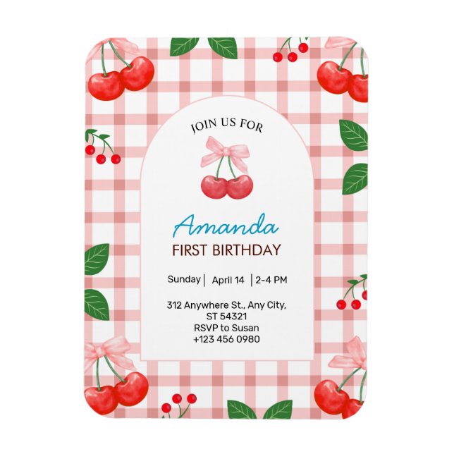 Ímã Convite à Primeira primeiro aniversario de Cherry  (Vertical)