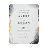 Convite abstrato Verde e Dourado para Casamento Ma