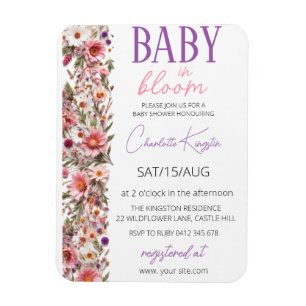 Ímã Convite Baby in Bloom, Chuveiro de Bebê de Flores