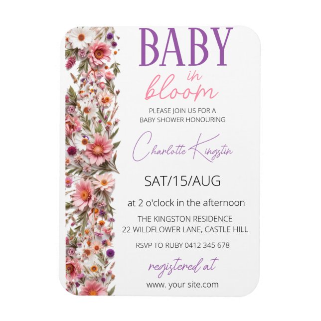 Ímã Convite Baby in Bloom, Chuveiro de Bebê de Flores  (Vertical)
