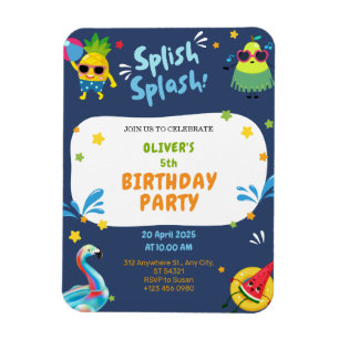 Ímã Convite de aniversário Colorida de Piscina de Verã