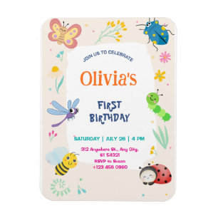 Ímã Convite de Aniversário de 1 ano Cute One Bug & But