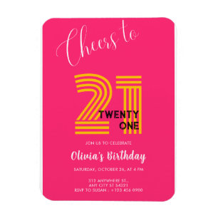 Ímã Convite de Aniversário de 21 anos Rosa Minimalista