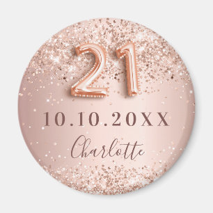 Imã convite de aniversário de 21 anos rose gold blush